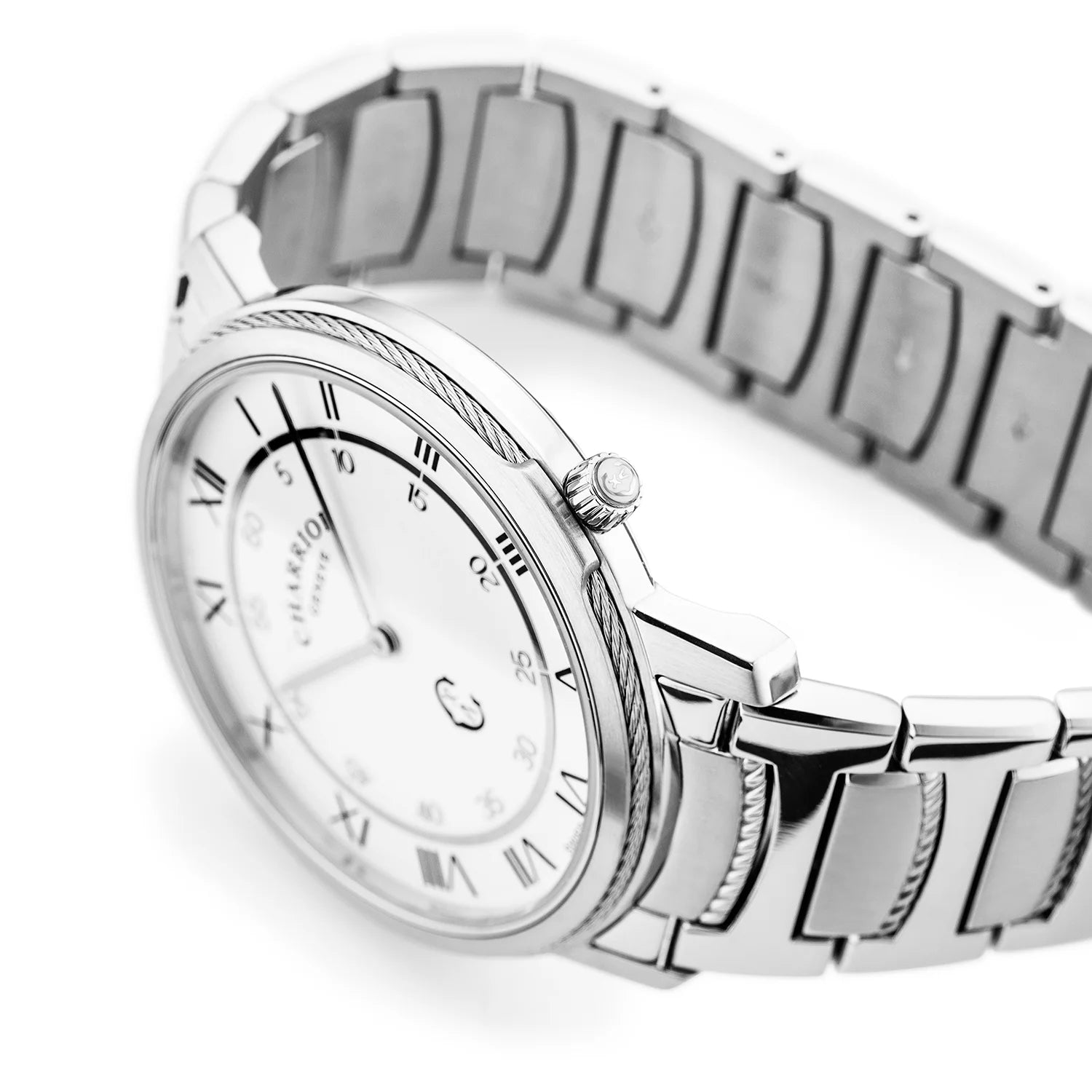 CELTIC® LEGACY, 40MM, QUARTZ CALIBRE, STEEL BEZEL, WHITE WITH ROMAN NUMERALS DIAL, STEEL METAL BRACELET - BLACK FRIDAY - ©2024 Philippe Charriol International Ltd. - Watch