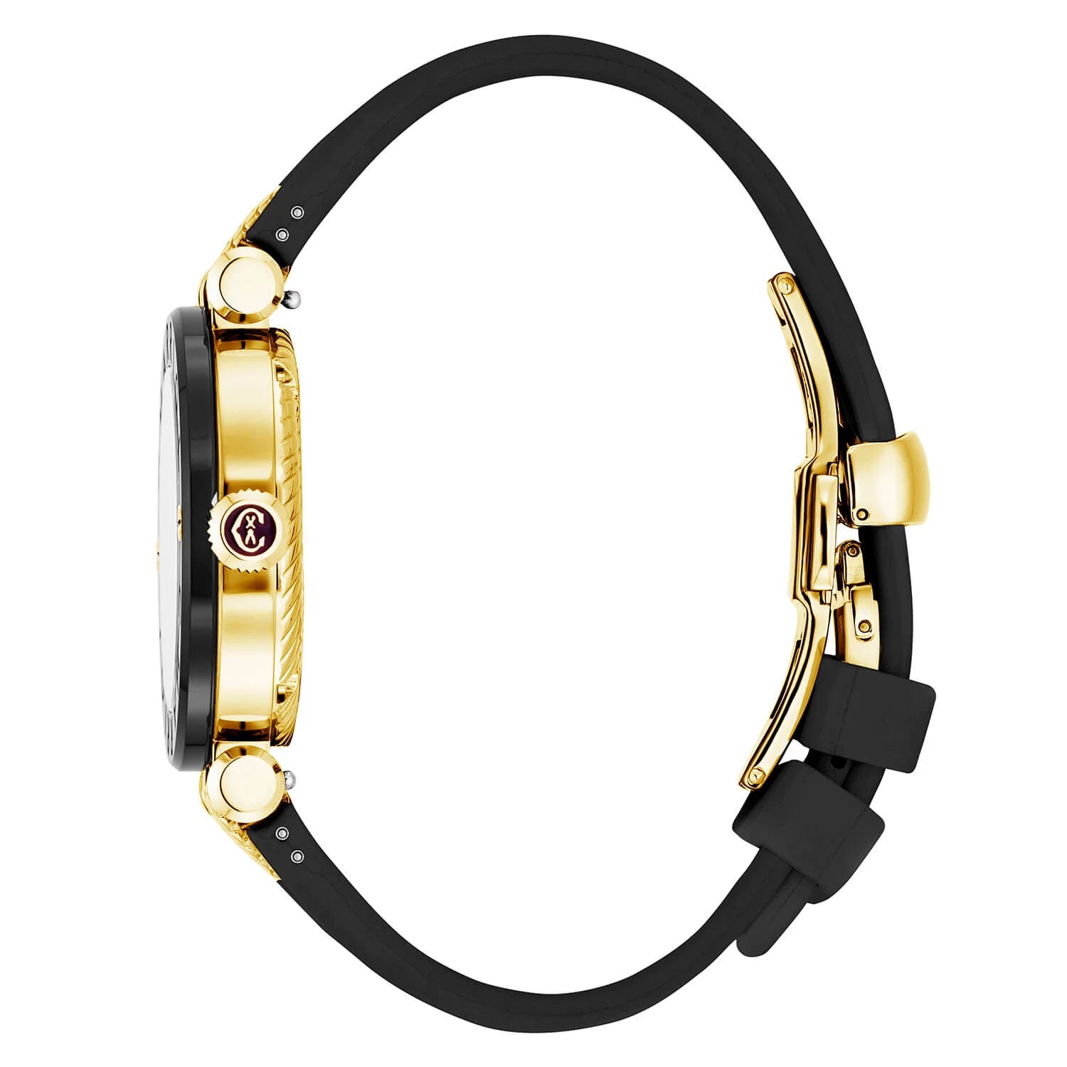 NAVIGATOR CRUISEعيار 36 مم، عيار كوارتز أسود مع مينا عربي أصفر و10 مؤشرات باللون الأصفر، فولاذ أسود مطلي بالذهب مع 2 مسامير ذهبية صفراء، سوار أسود مطاطي قابل للتبديل مع سوار ذهبي أصفر مطلي بالذهب - © 2024 Charriol - ساعة