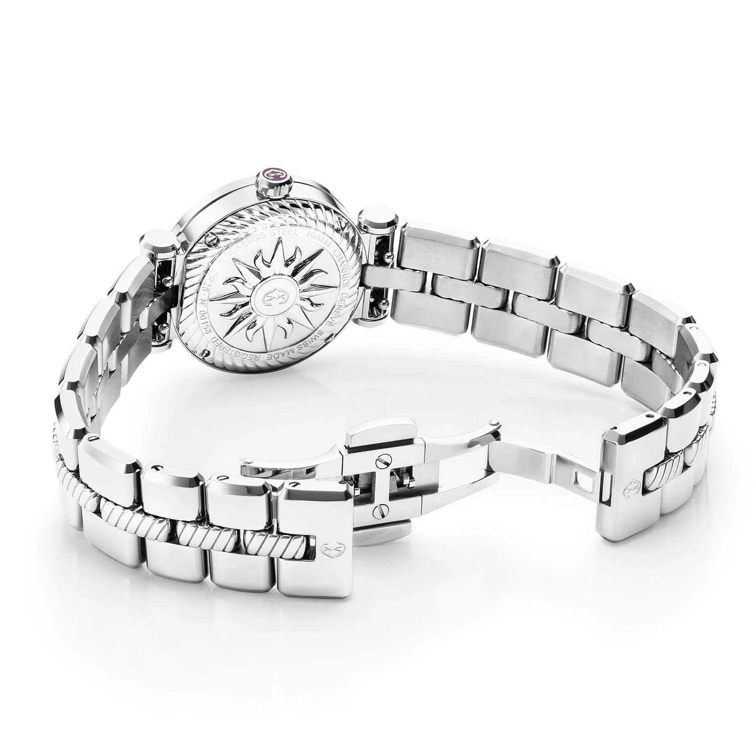 NAVIGATOR CRUISECHARRIOL CHARRIOLعيار 28 مم، عيار كوارتز عيار 28 مم، عيار كوارتز عيار 28 مم، مينا أبيض اللون مع 12 شكلاً رومانياً، سوار معدني قابل للتبديل - © 2024 Charriol - ساعة