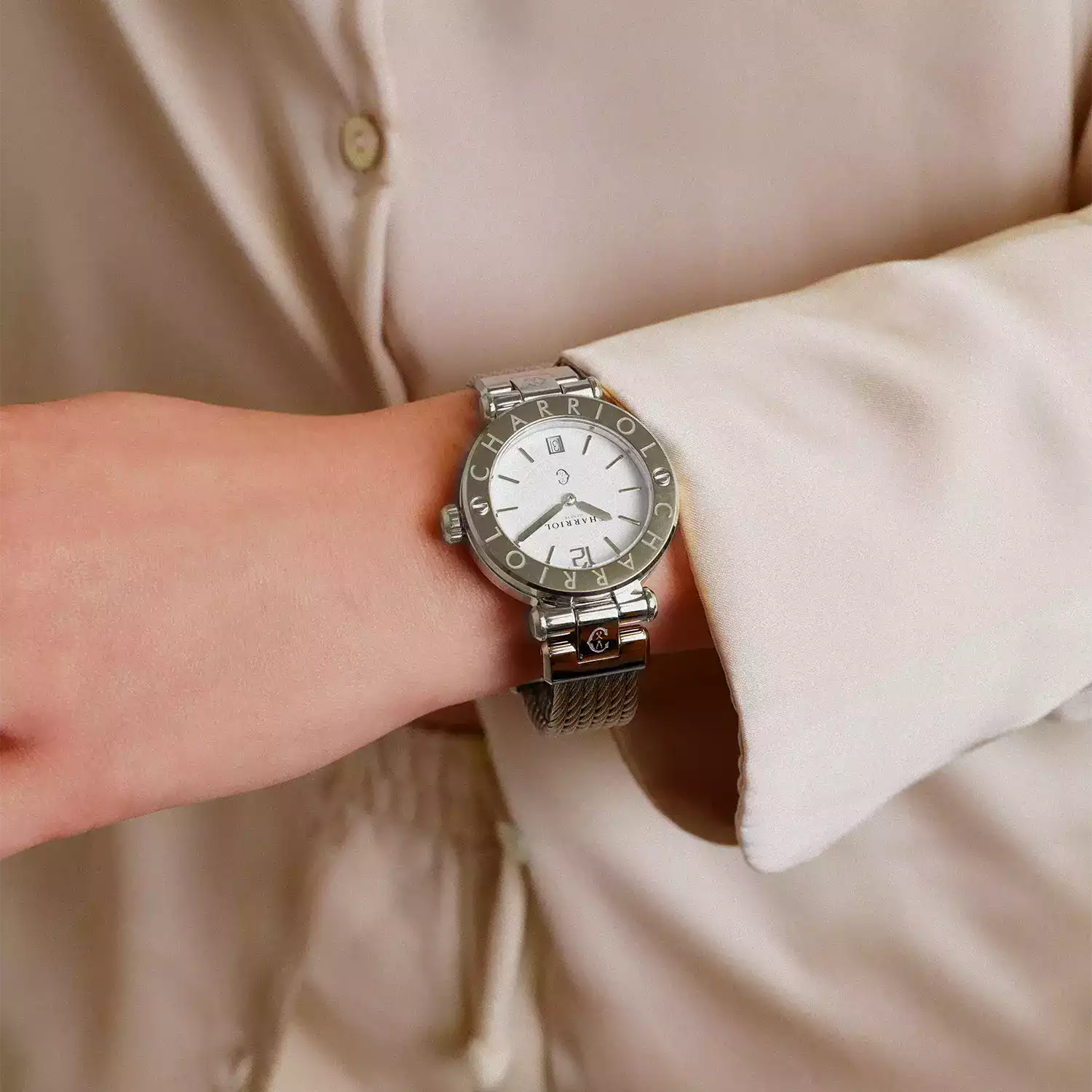 NAVIGATOR CRUISEعيار 36 مم، عيار كوارتز، مينا من اللؤلؤ، "CHARRIOL CHARRIOL " سوار قابل للتبديل من الفولاذ - Charriol جنيف - ساعة يد - جنيف