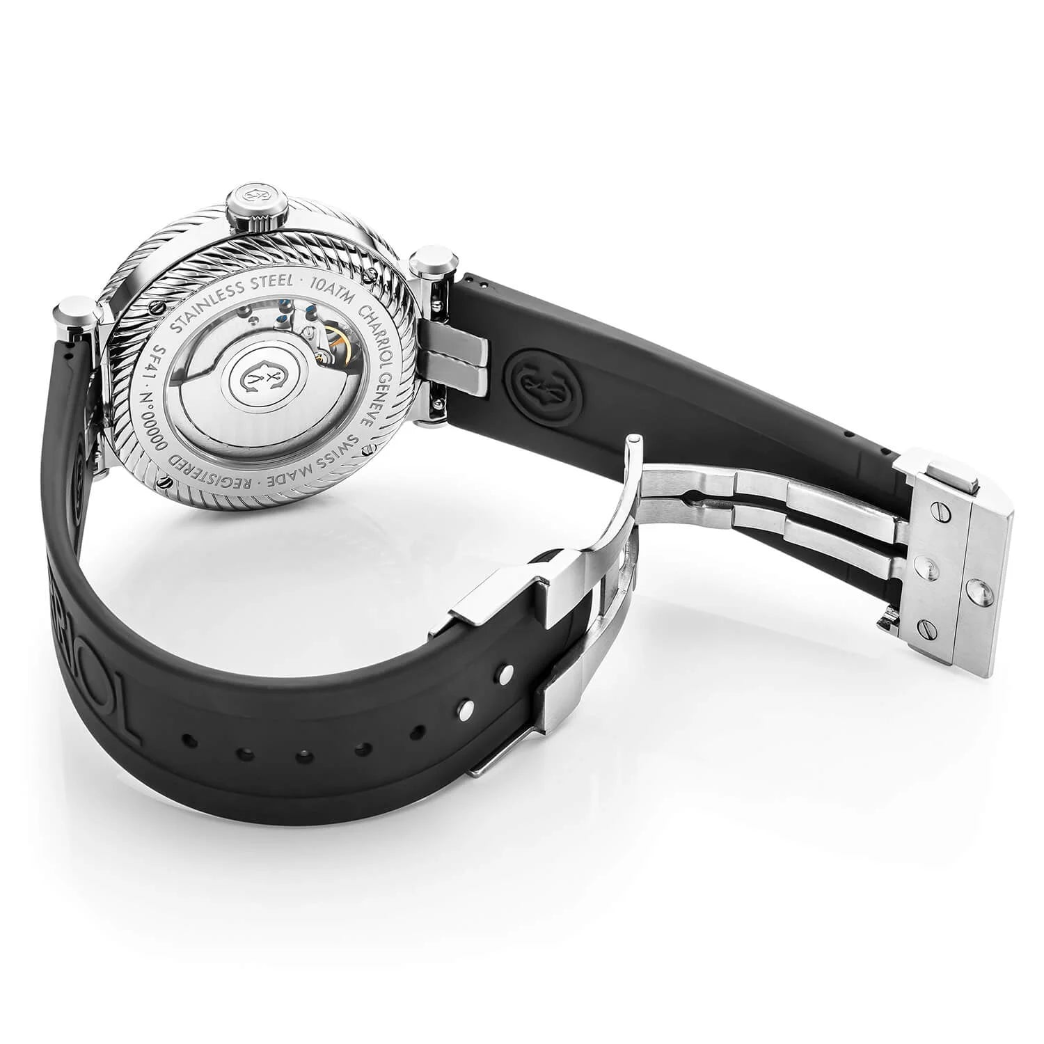 NAVIGATOR SURF, 41MM, AUTOMATIC CALIBRE, BLACK AND SILVER LUMINOVA DIAL, BLACK AND SILVER UNIDIRECTIONAL BEZEL, BLACK RUBBER INTERCHANGEABLE BRACELET - Charriol - Watch