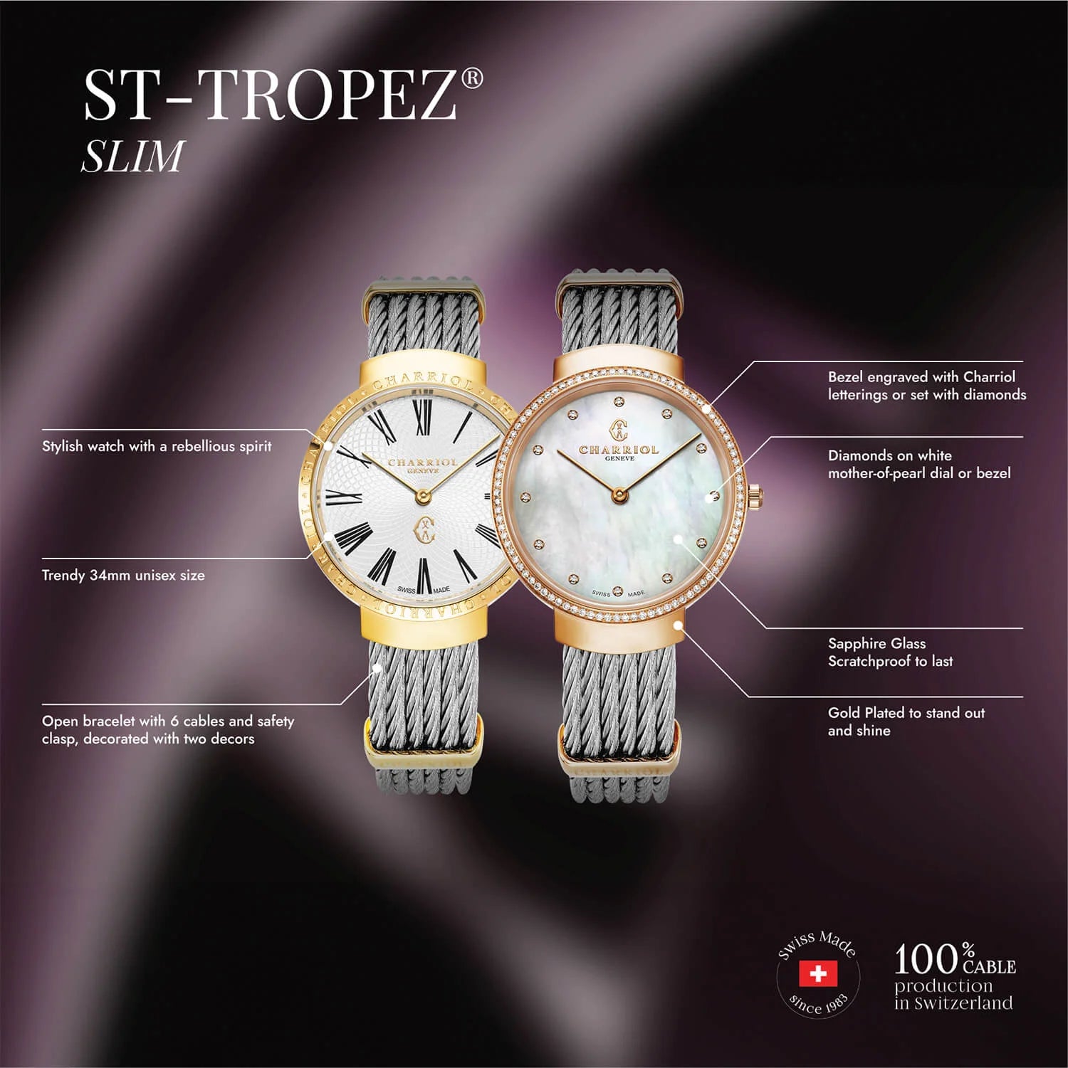 ساعة سليم ووتش ستار آند ستيل - Charriol جنيف - ساعة يد - Slim Watch Star and Steel - Geneve