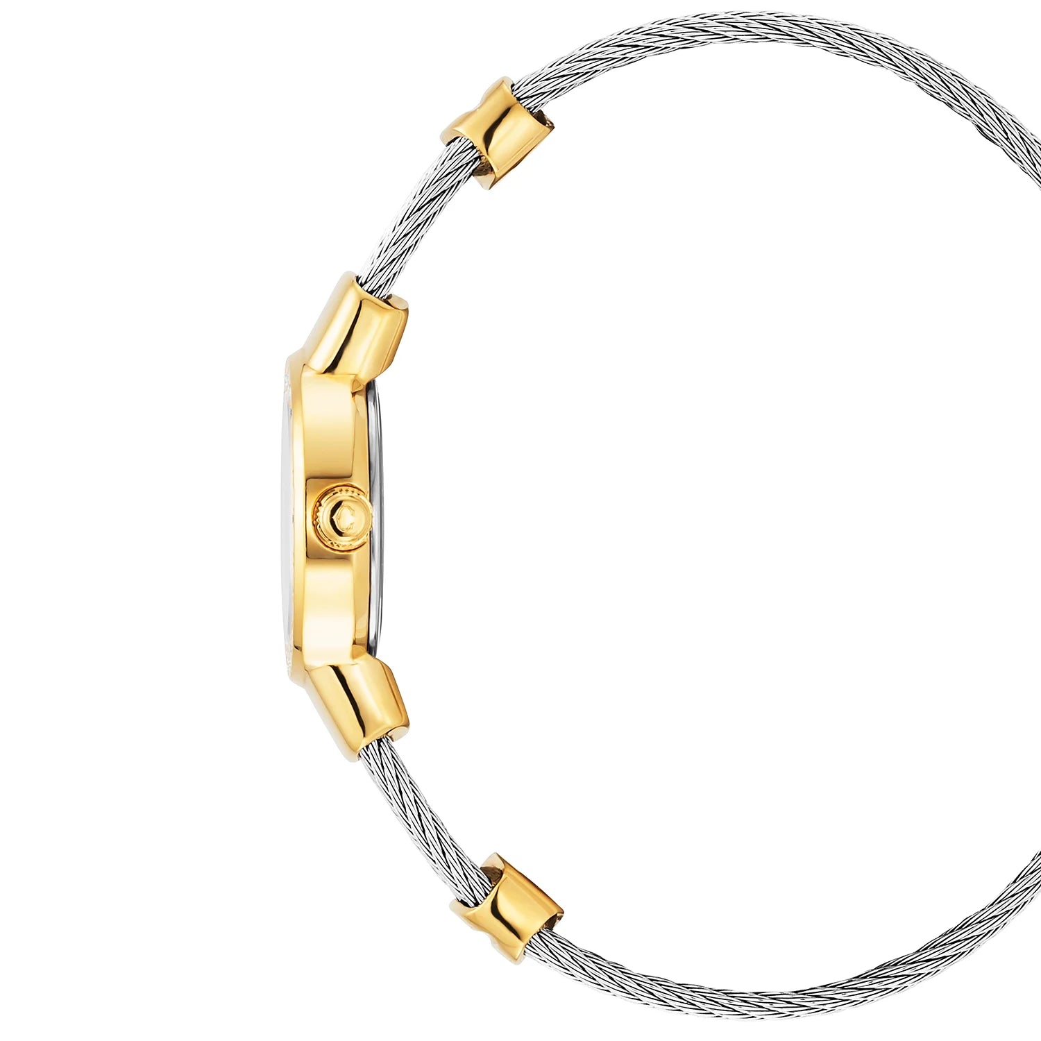 ST TROPEZ، 20 مم، عيار كوارتز، مينا من اللؤلؤ، مينا من الذهب الأصفر المطلي بالذهب مع 24 حبة ماس، سوار من الفولاذ - Charriol جنيف - ساعة