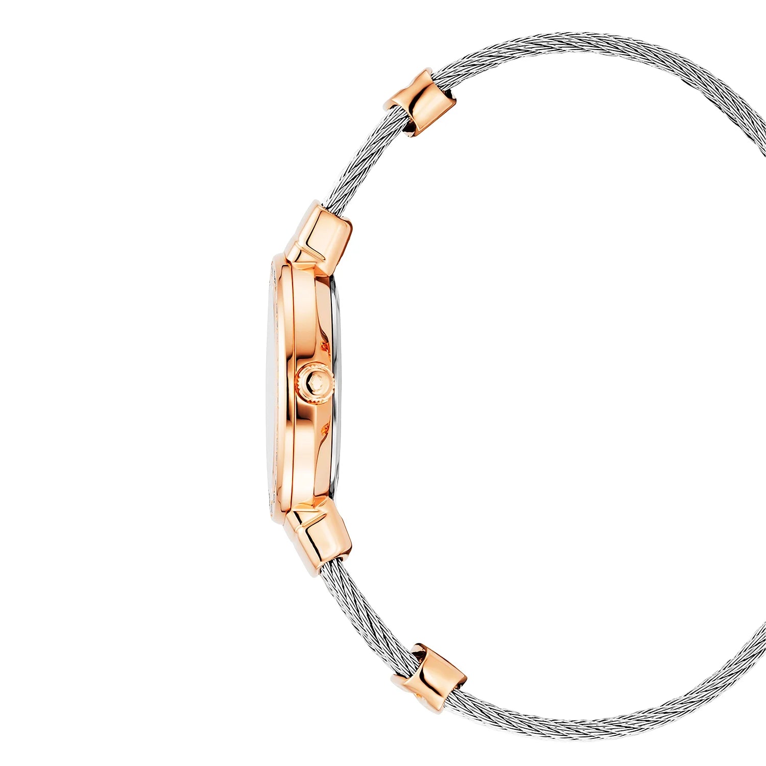 ST TROPEZ, 25MM, QUARTZ CALIBRE, MOTHER-OF-PEARL DIAL, ROSE GOLD PVD WITH 36 DIAMONDS BEZEL, STEEL CABLE BRACELET - Charriol Geneve - Watch