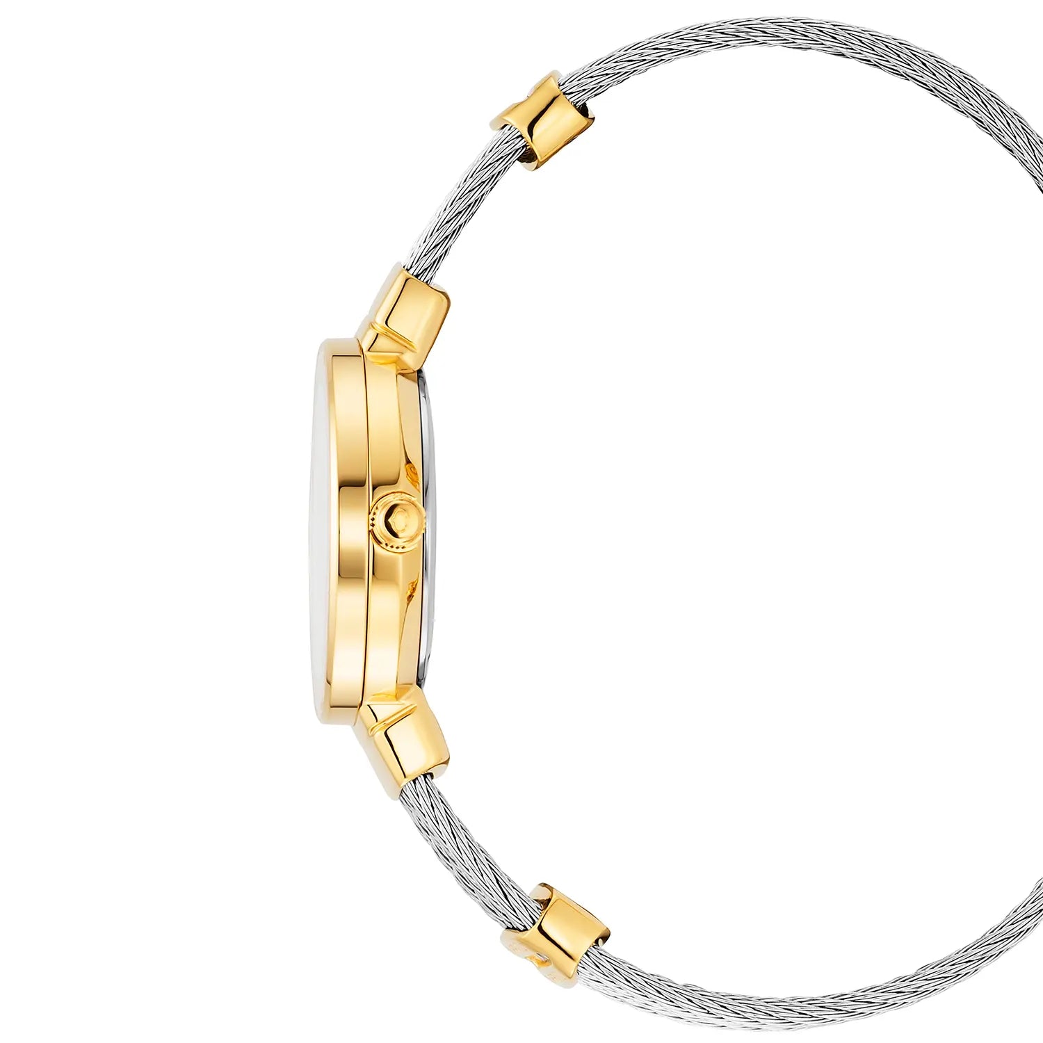 ST TROPEZ، 25 مم، عيار كوارتز، عيار كوارتز، مينا من اللؤلؤ مع 11 حجر كريم، حزام من الذهب الأصفر المطلي بالورنيش البولي فينيل متعدد الألوان، سوار من الفولاذ - Charriol جنيف - ساعة