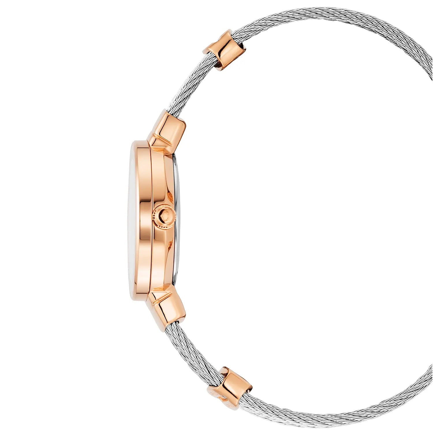 ST TROPEZعيار 25 مم، عيار كوارتز، مينا من اللؤلؤ، حزام من الذهب الوردي المطلي بالورنيش الوردي، سوار من الفولاذ - Charriol جنيف - ساعة يد