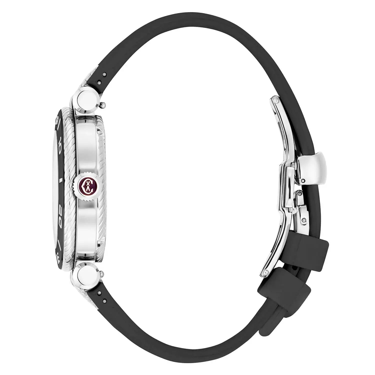 NAVIGATOR SURF, 36MM, AUTOMATIC CALIBRE, BLACK AND SILVER WITH LUMINOVA DIAL, BLACK UNIDIRECTIONAL BEZEL WITH 1 DIAMOND, BLACK RUBBER INTERCHANGEABLE BRACELET - ©2025 Philippe Charriol International Ltd. -  Watch