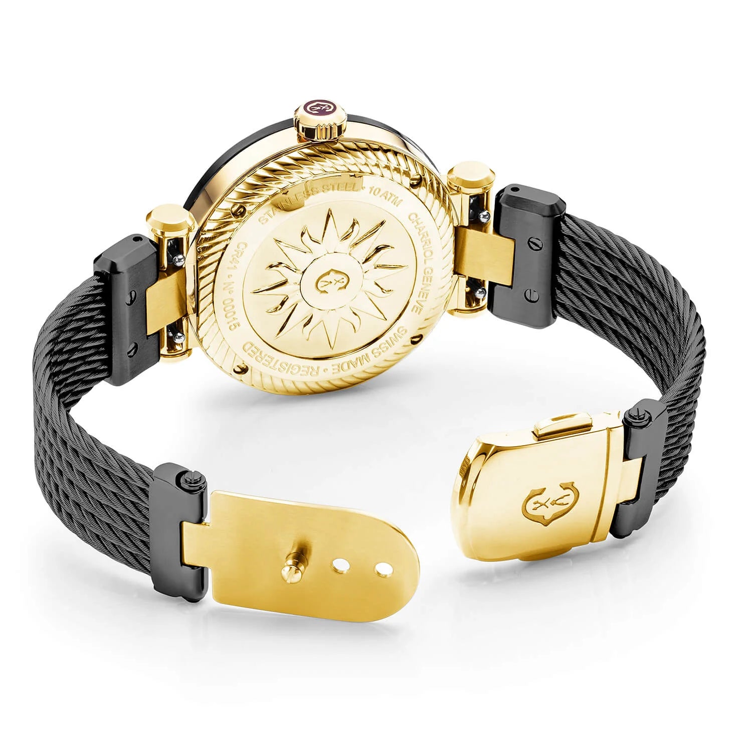 NAVIGATOR CRUISE، 41 ملم، عيار كوارتز أسود مع 2 أصفر عربي و9 مؤشر، فولاذ أسود فضي أسود "CHARRIOL CHARRIOL " مع 2 سوار من الفولاذ الأسود الفضي الأسود مع سوارين من الذهب الأصفر - © 2024 Charriol - ساعة