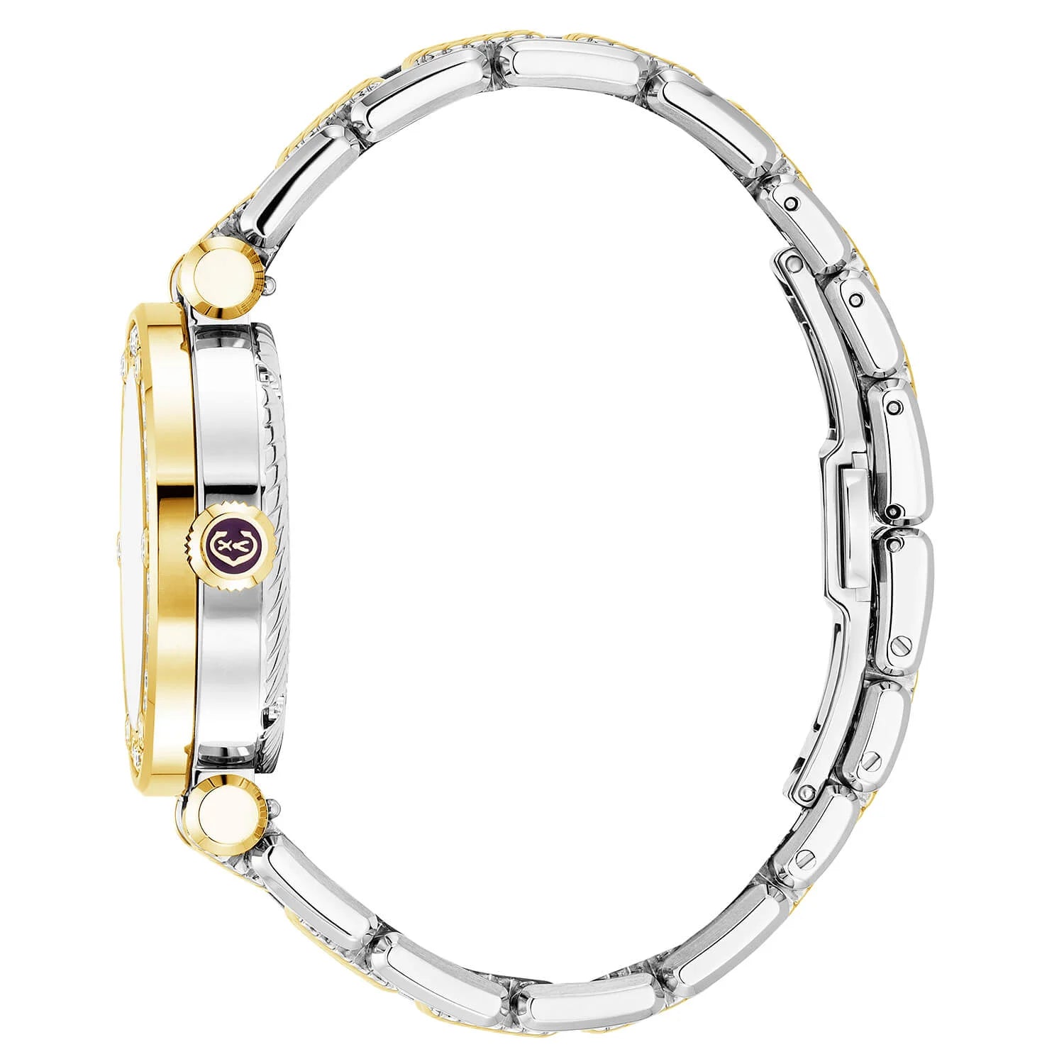 NAVIGATOR CRUISE، 36 ملم، CHARRIOL عيار أوتوماتيكي، عيار 36 ملم، سكيتون أوتوماتيكي، كريستال مع 12 حجر كريم مع 12 حجر كريم داخل حلقة دائرية داخلية، فولاذ ذهب أصفر مطلي بالذهب مع 30 حجر كريم من الألماس و 6 حبات من الألماس وسوار معدني ثنائي اللون قابل للتبديل - © 2024 Charriol - ساعة