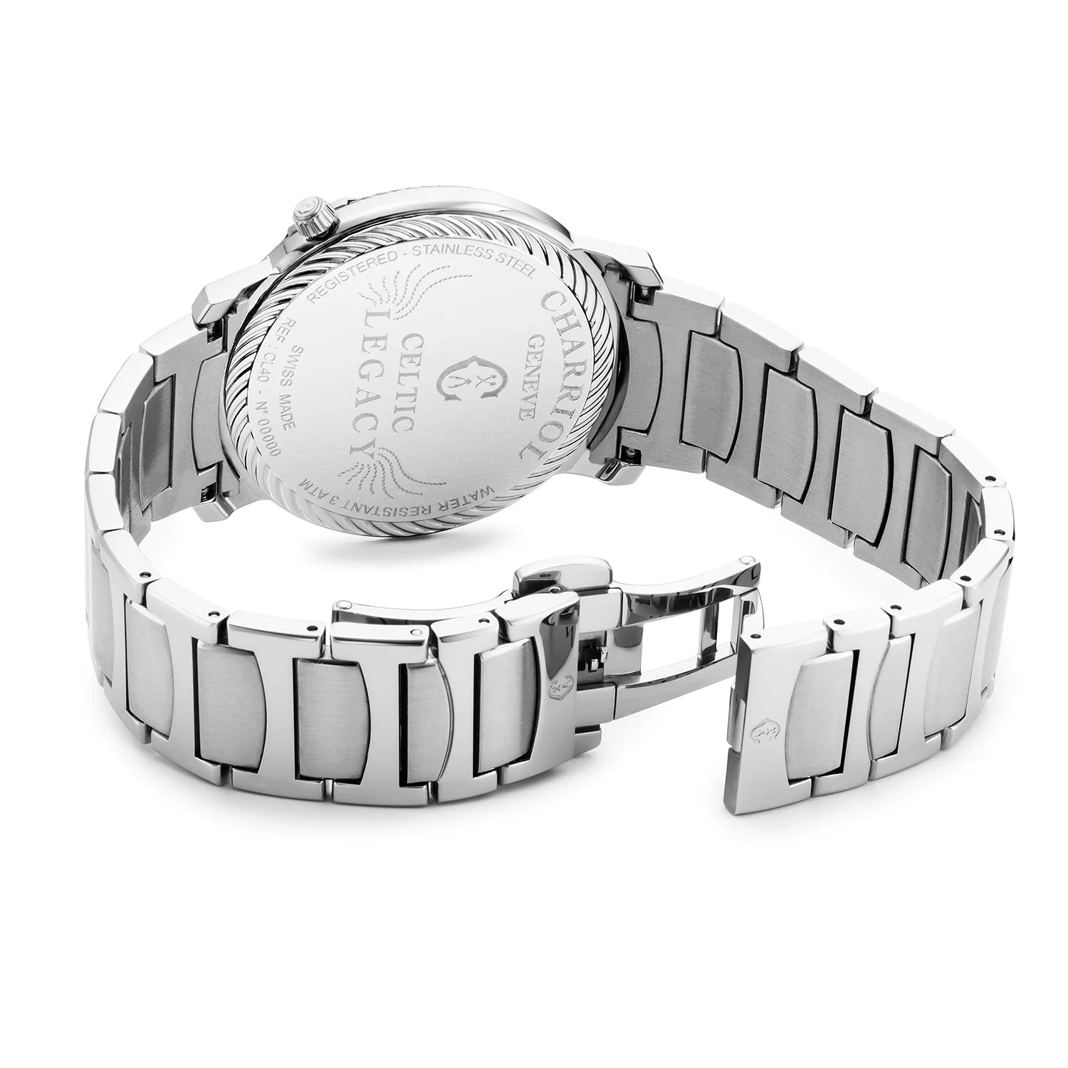 CELTIC LEGACY، 40 مم، عيار كوارتز، مينا "CLOUS DE PARIS" أزرق، حزام فولاذي، سوار فولاذي - Charriol جنيف - ساعة يد