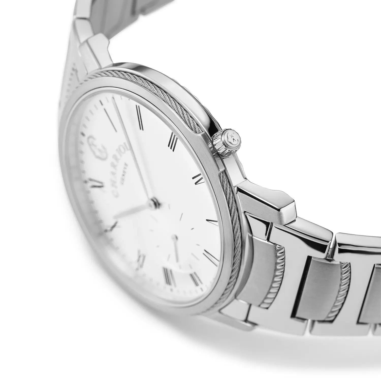 CELTIC LEGACY، 40 مم، عيار كوارتز، مينا أبيض، حزام فولاذي، سوار فولاذي - Charriol جنيف - ساعة يد