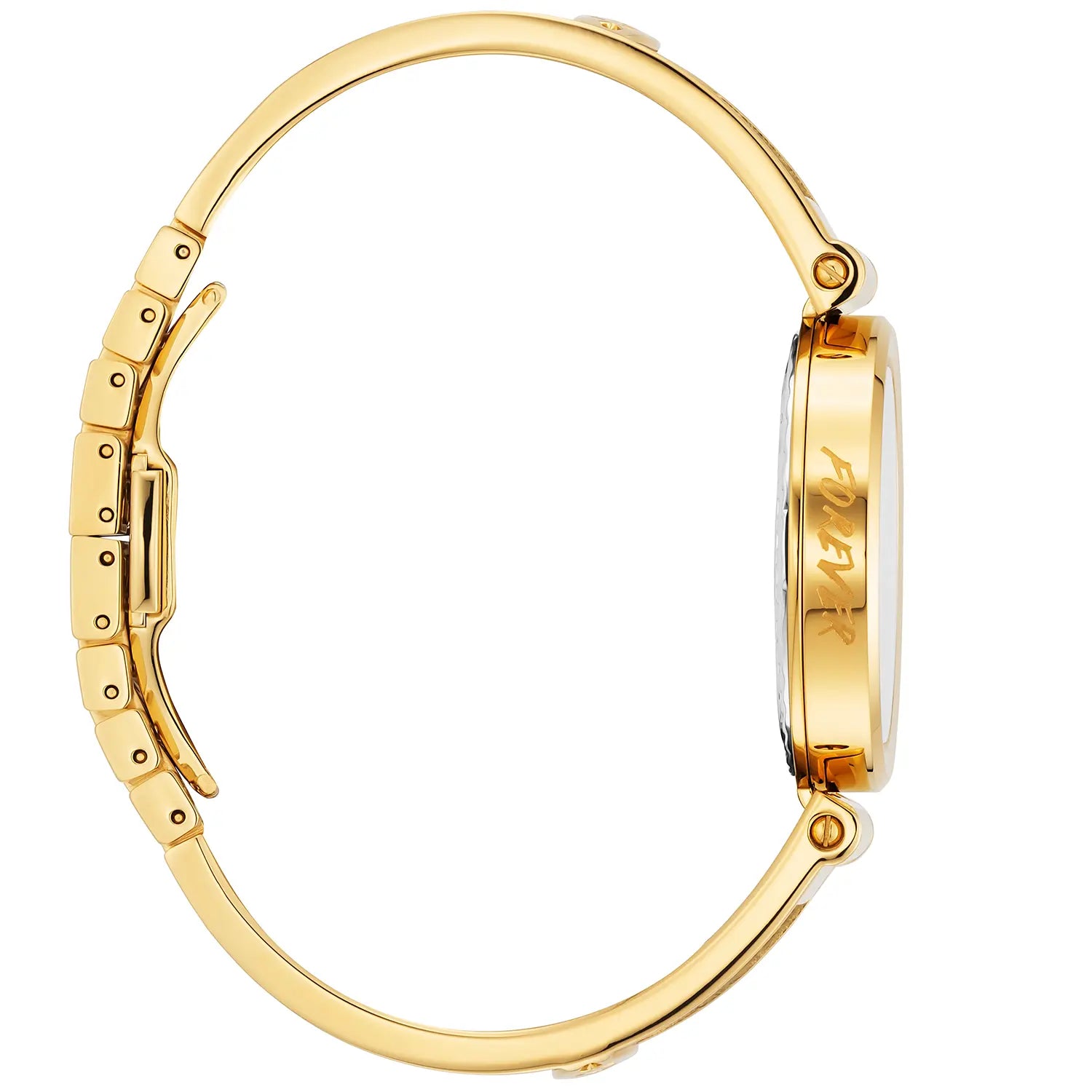 FOREVERعيار 32 مم، عيار كوارتز، مينا من اللؤلؤ، حزام من الذهب الأصفر المطلي بالورنيش البولي فينيل متعدد الألوان، سوار من الفولاذ - Charriol جنيف - ساعة