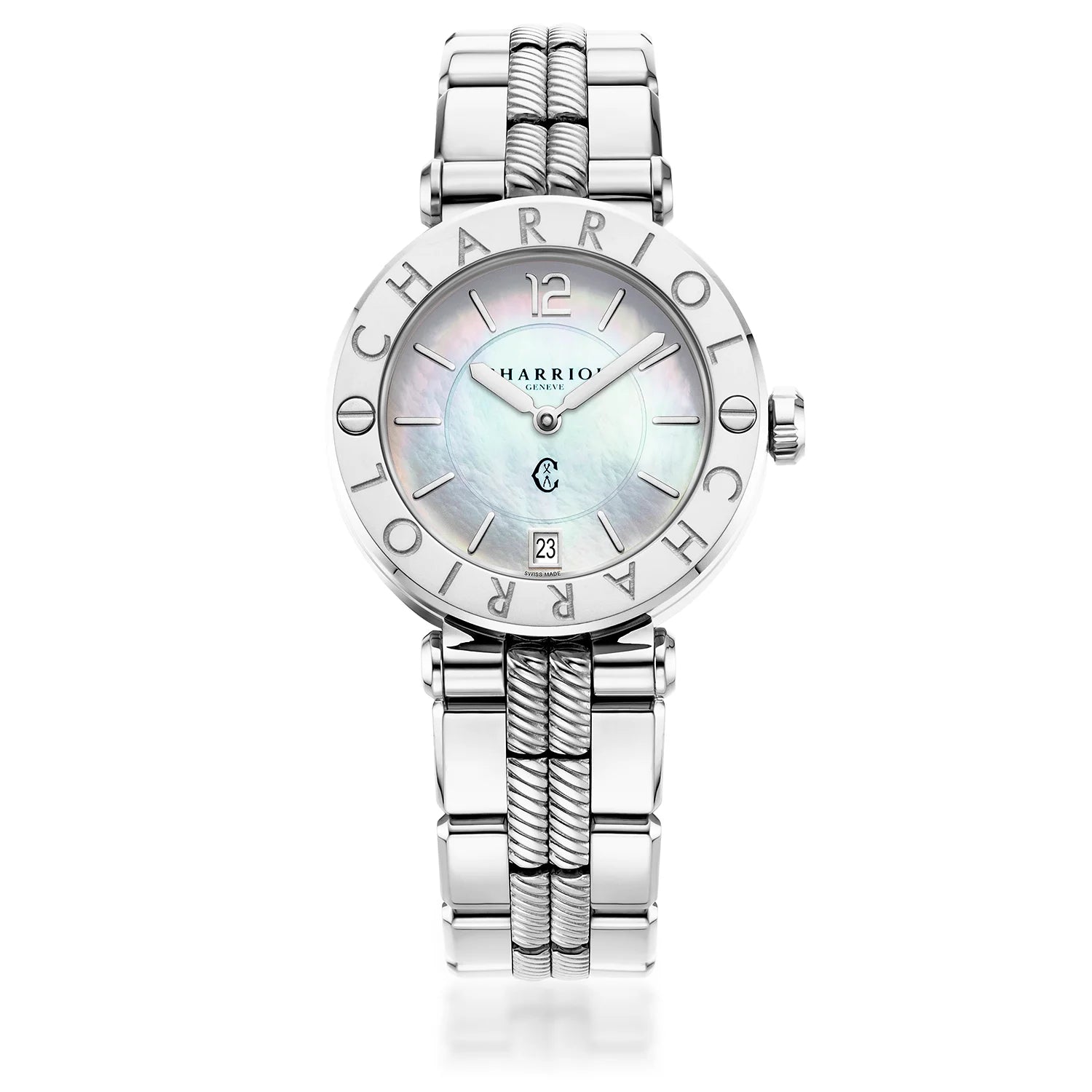 NAVIGATOR CRUISEعيار 36 مم، عيار كوارتز، مينا من اللؤلؤ، "CHARRIOL CHARRIOL " سوار فولاذي قابل للتبديل - Charriol جنيف - ساعة يد - جنيف