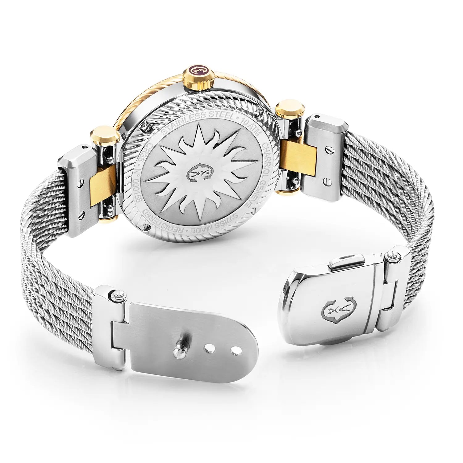 NAVIGATOR CRUISE، 36 مم، عيار كوارتز عيار 36 ملم، عيار كوارتز، مينا من اللؤلؤ مع 10 أحجار كريمة مع 10 أحجار كريمة "CHARRIOL CHARRIOL " سوار قابل للتبديل - Charriol جنيف - ساعة يد