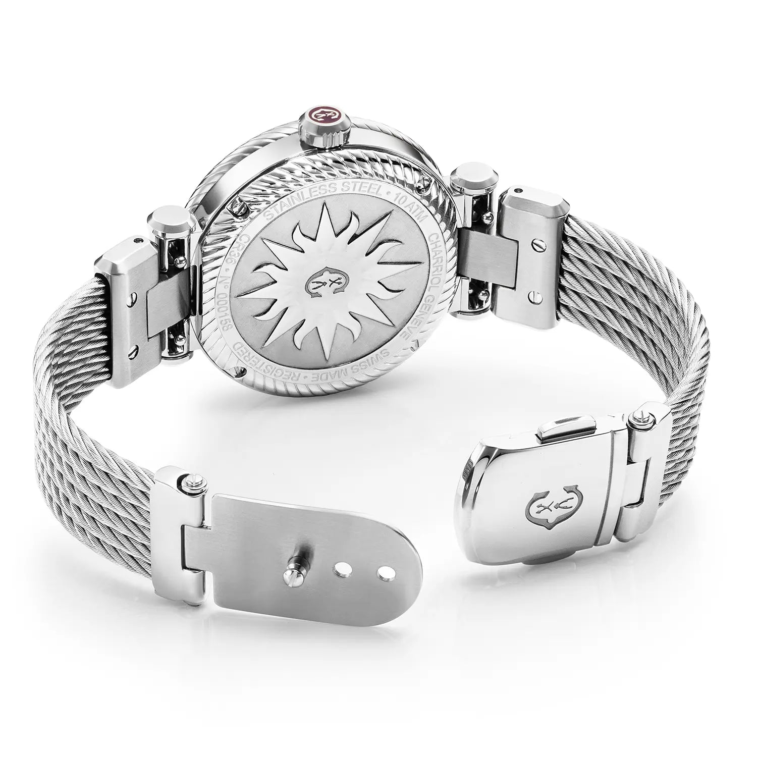 NAVIGATOR CRUISE، 36 مم، عيار كوارتز عيار 36 ملم، عيار كوارتز، حزام من اللؤلؤ مع 10 أحجار كريمة مع 10 أحجار كريمة "CHARRIOL CHARRIOL "، حزام فولاذي قابل للتبديل - Charriol جنيف - ساعة يد