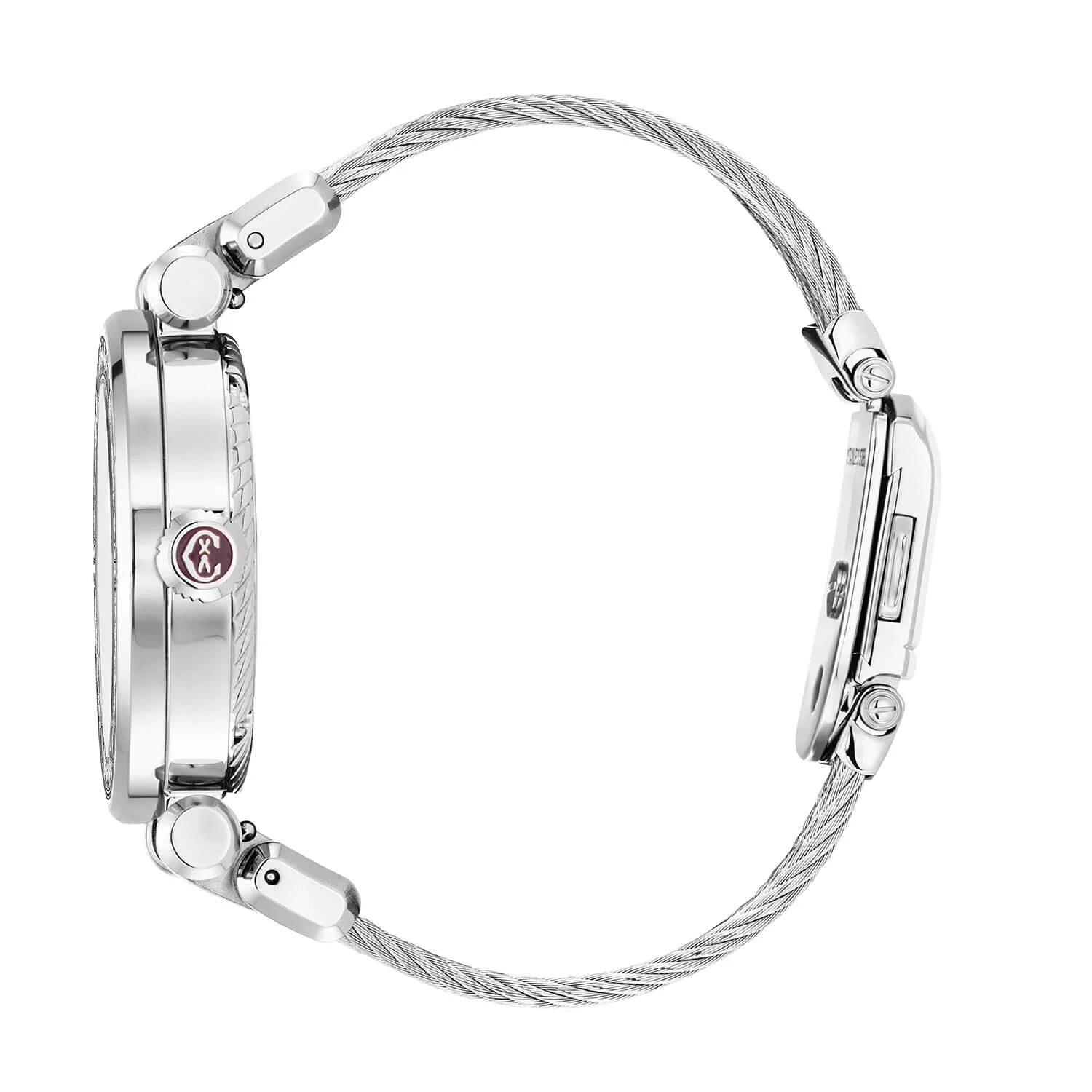 NAVIGATOR CRUISE، 36 مم، عيار كوارتز، عيار كوارتز، لؤلؤة بيضاء من اللؤلؤ، مركزها أبيض من اللؤلؤ، مع 12 شكلاً رومانياً من الفولاذ، حلية من الفولاذ مع 30 حجر كريم، سوار من الفولاذ قابل للتبديل - © 2024 Charriol - ساعة