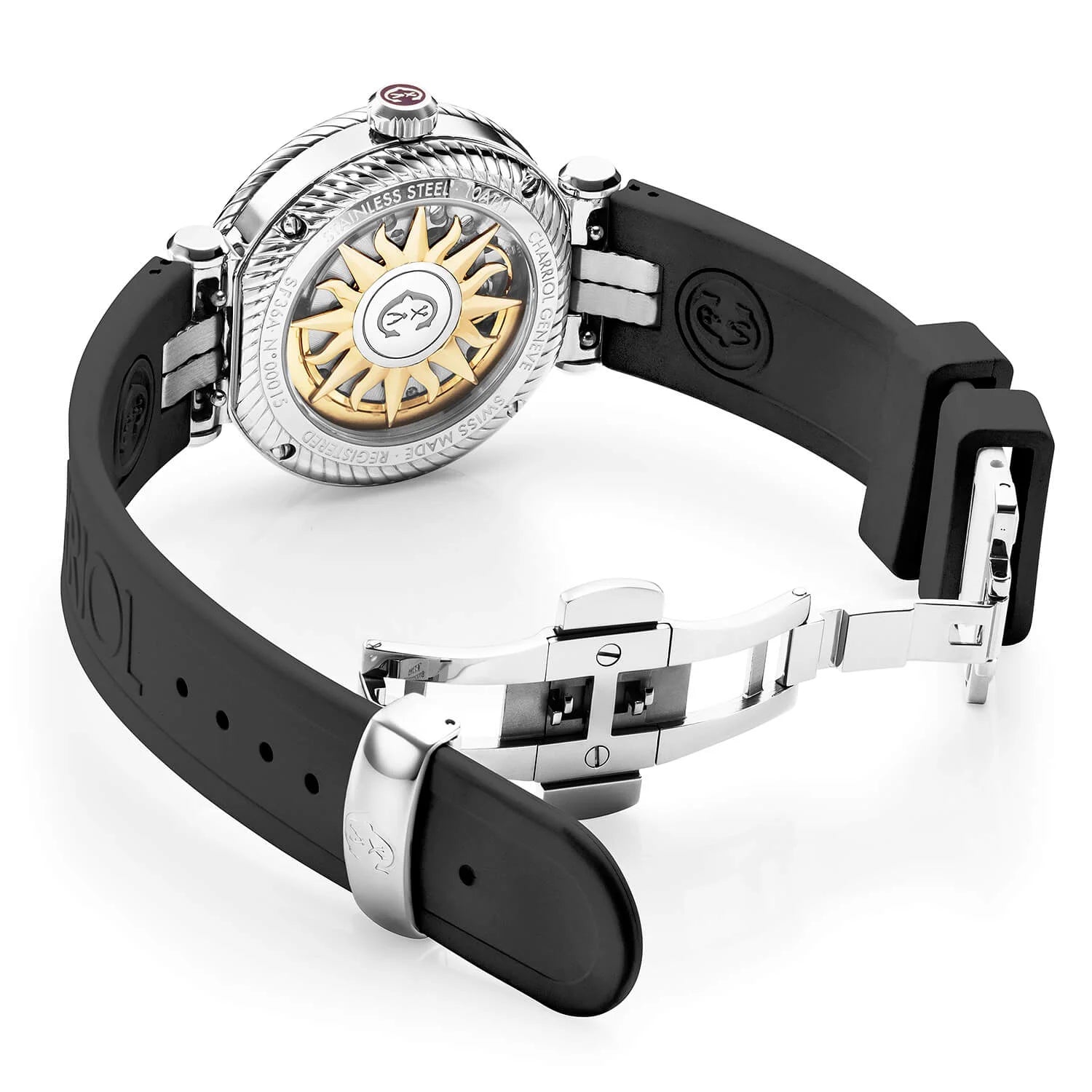 NAVIGATOR SURF, 36MM, AUTOMATIC CALIBRE, FLOWER DIAL, BLACK WITH 1 DIAMOND BEZEL, BLACK RUBBER INTERCHANGEABLE BRACELET, SPECIAL EDITION X-CYNTHIA-ROWLEY - Charriol -  Watch