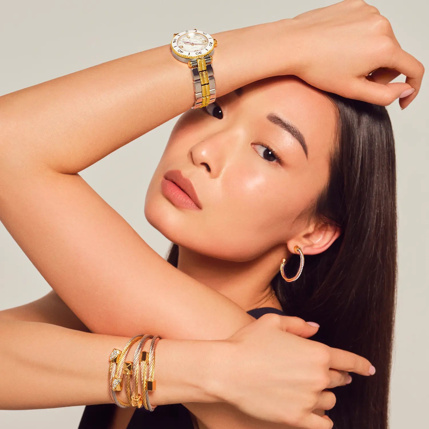 NAVIGATOR سرف، 36 مم، عيار أوتوماتيكي، مينا أبيض، إطار أبيض، سوار فولاذي ثنائي اللون قابل للتبديل - Charriol جنيف - ساعة يد - جنيف