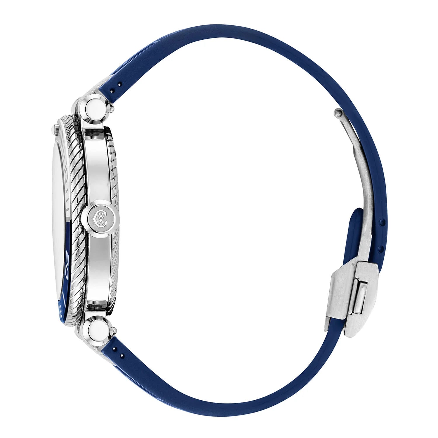 NAVIGATOR عيار 41 مم، عيار أوتوماتيكي، مينا أسود لومينوفا، حافة زرقاء وفضية، سوار أزرق مطاطي أزرق قابل للتبديل - © 2024 Charriol - ساعة