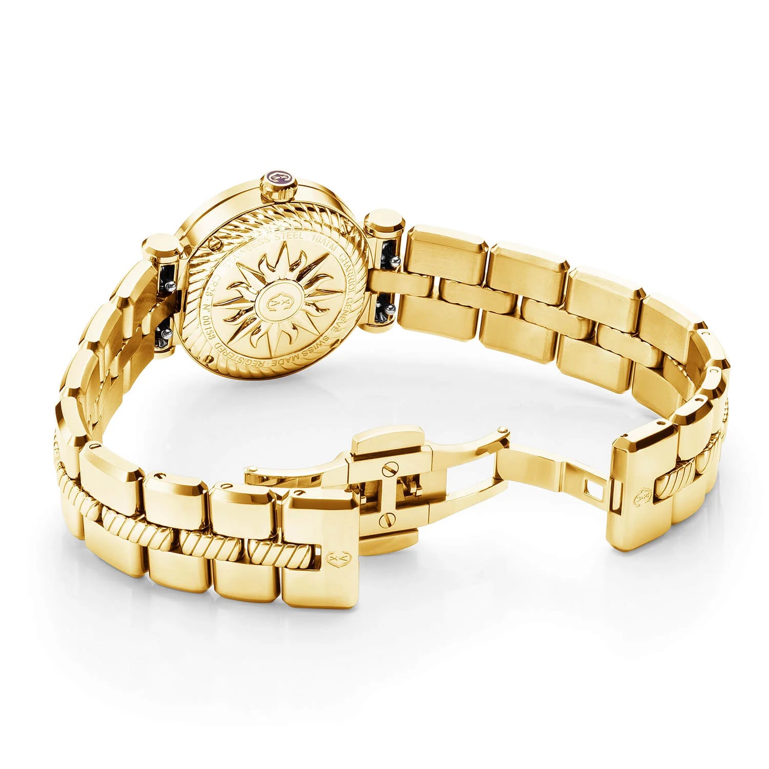 NAVIGATOR CRUISEعيار 28 مم، عيار كوارتز عيار 28 مم، عيار كوارتز عيار 28 مم، مينا أبيض من اللؤلؤ مع 12 شكلاً رومانياً، سوار من الذهب الأصفر الفولاذي الأصفر PVD "CHARRIOL CHARRIOL " مع 2 سوار، سوار معدني من الذهب الأصفر الفولاذي الأصفر PVD قابل للتبديل - © 2024 Charriol - ساعة