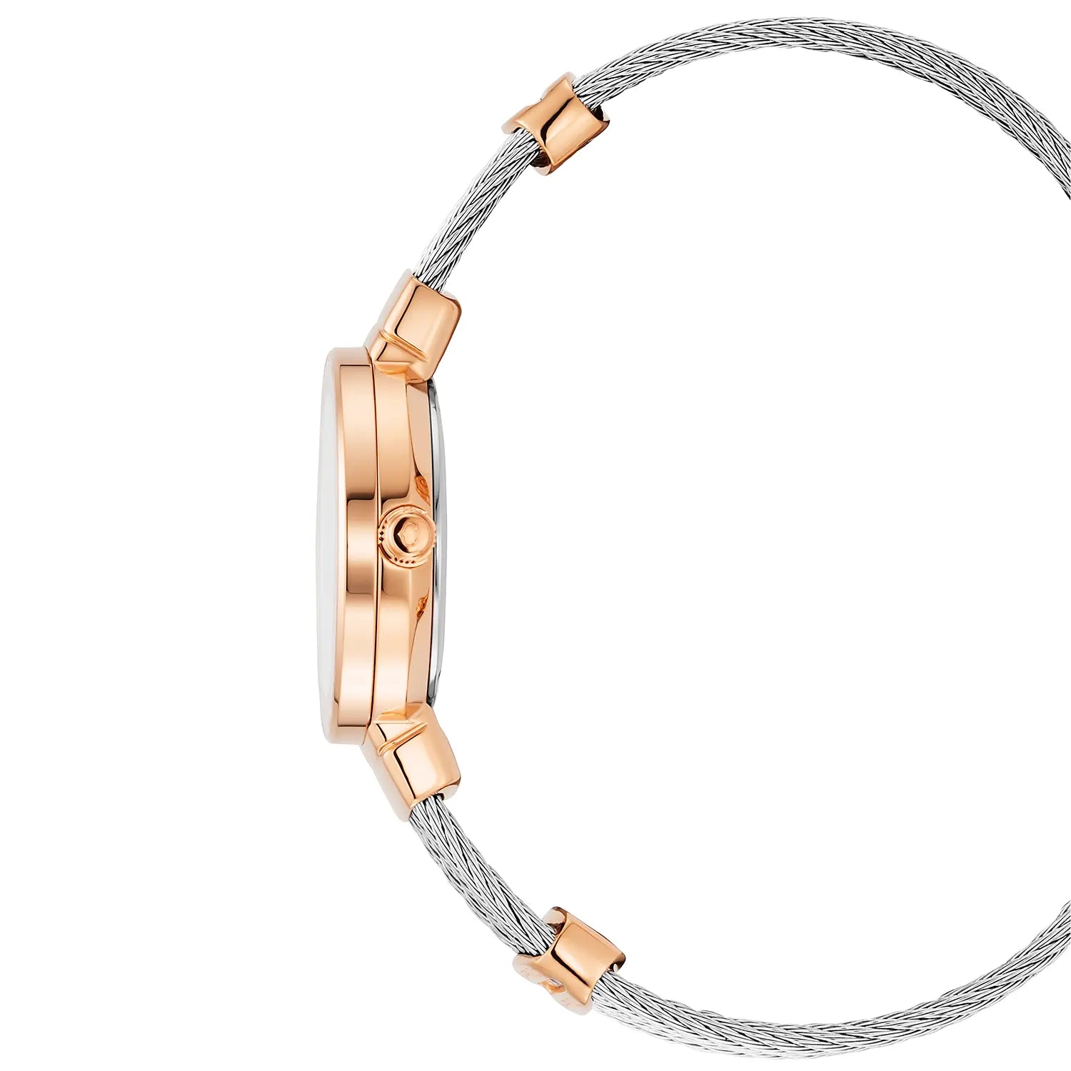 ST TROPEZ، 25 مم، عيار كوارتز، عيار كوارتز، مينا من اللؤلؤ مع 11 حجر كريم، حزام من الذهب الوردي المطلي بالورنيش الوردي، سوار من الفولاذ - Charriol جنيف - ساعة