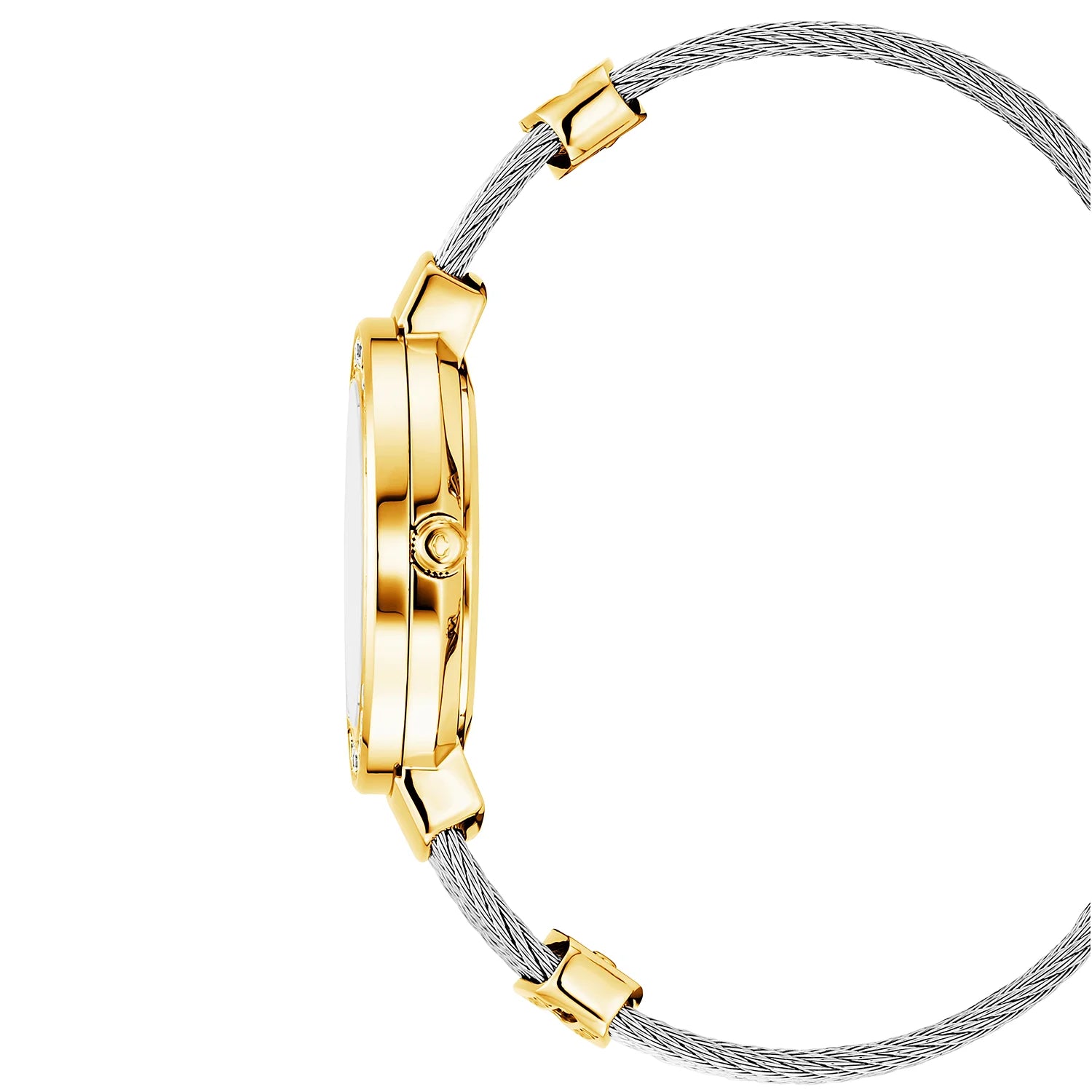 ST TROPEZعيار 30 مم، عيار كوارتز وميناء من اللؤلؤ، مينا من الذهب الأصفر المطلي بالذهب الأصفر مع 30 حبة من الألماس وسوار من الفولاذ - Charriol جنيف - ساعة