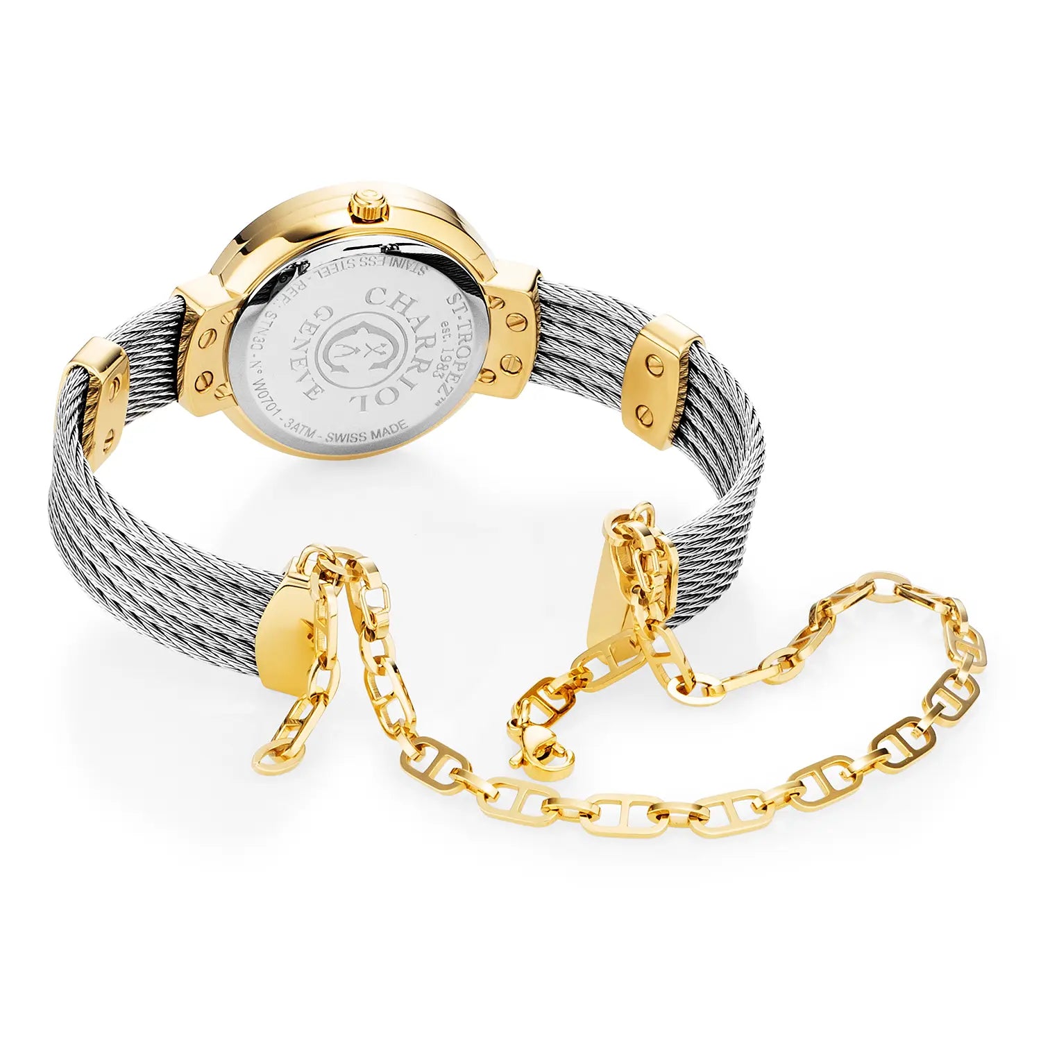 ST TROPEZ، 30 مم، عيار كوارتز، عيار كوارتز، سوار من اللؤلؤ مع 10 أحجار كريمة من اللؤلؤ، سوار من اللؤلؤ، سوار من الفولاذ - Charriol جنيف - ساعة