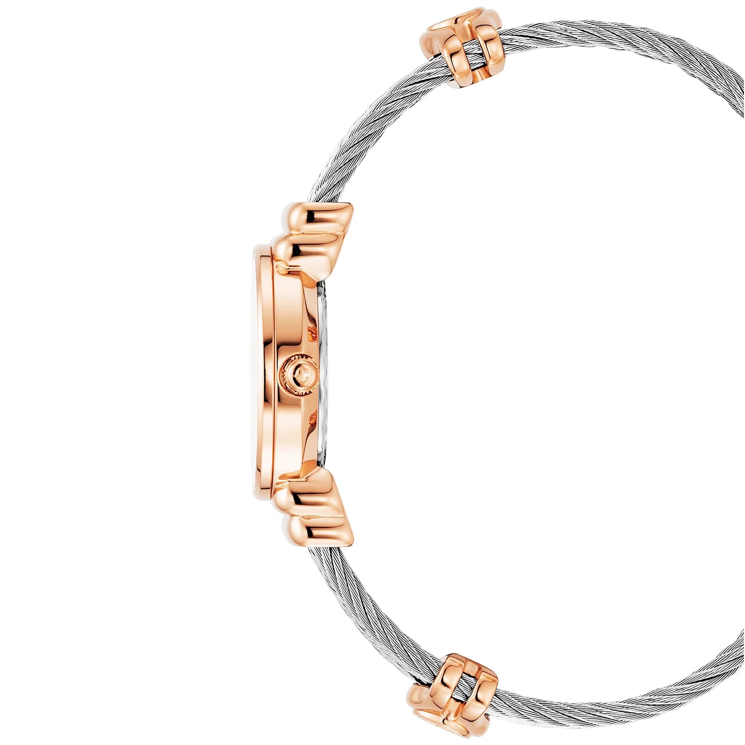 St Tropez ساعة Icon 24.5 ملم ذهبية وردية اللون PVD، كابل فولاذي، إطار Charriol وميناء مرصع بـ 12 ماسة من الألماس الوردي MOP - Charriol جنيف - ساعة يد