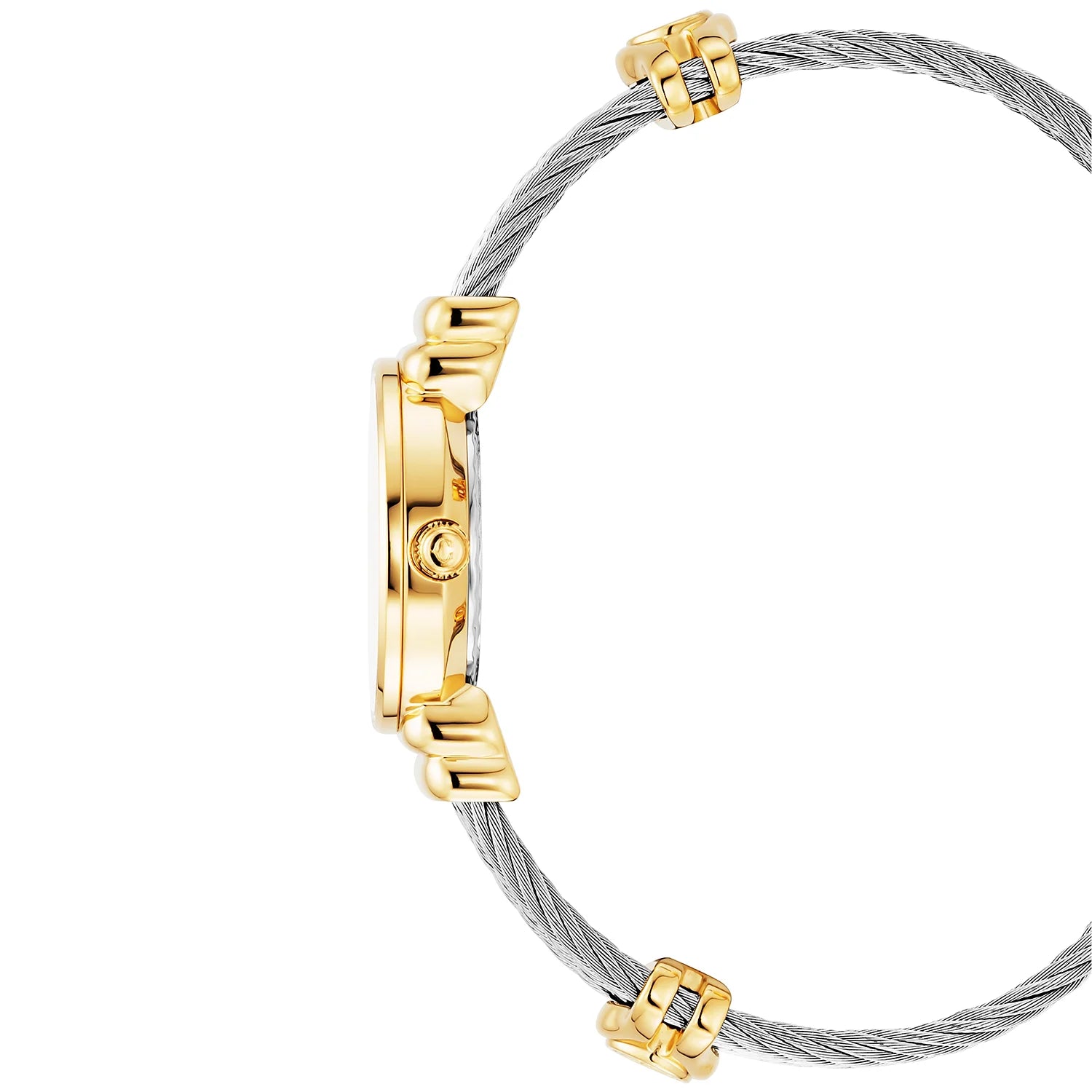 St Tropez ساعة أيكون 24.5 ملم ذهب أصفر بفلوريد متعدد الألومنيوم وسلك فولاذي وإطار مرصع بـ 8 ألماس وميناء أبيض من الألماس - Charriol جنيف - ساعة