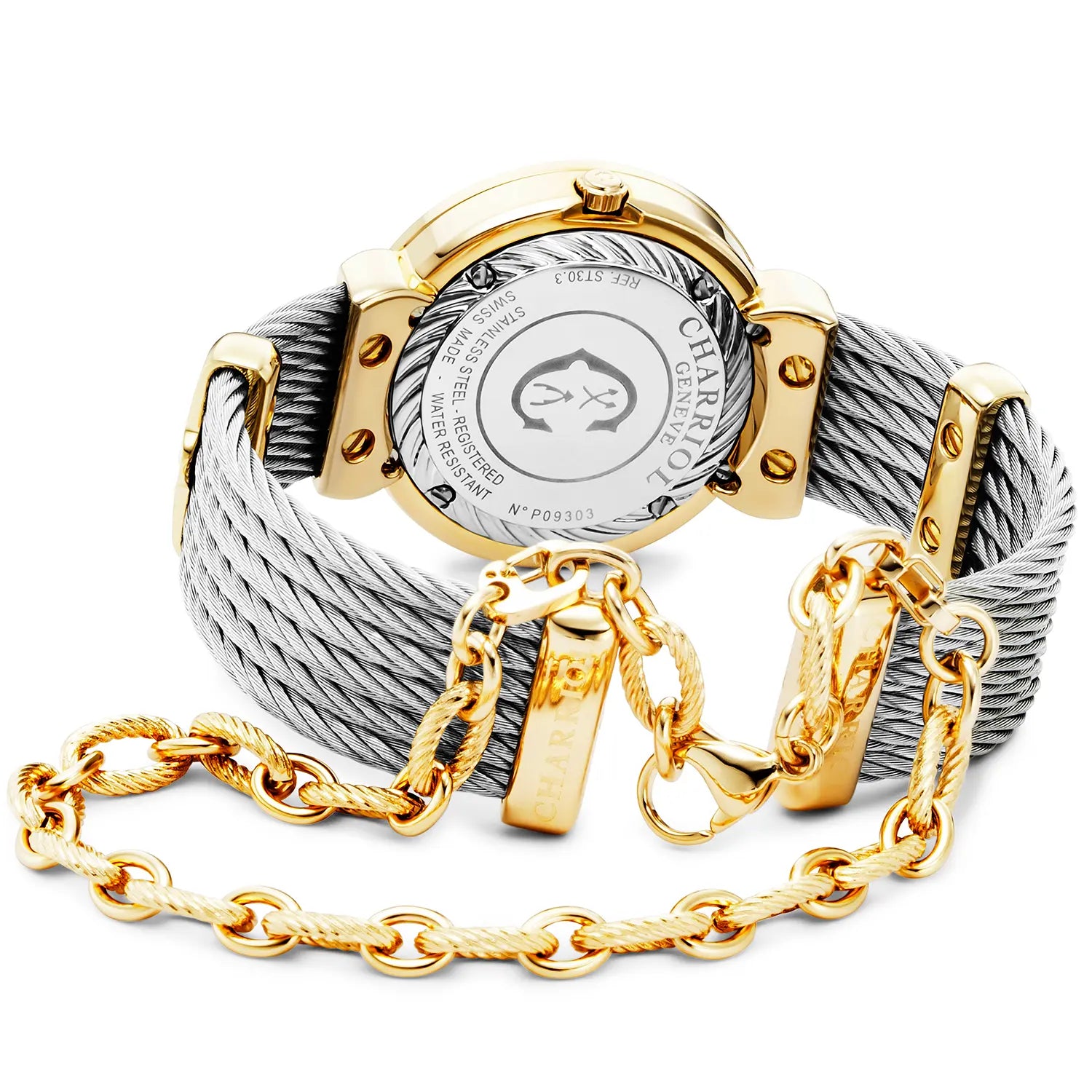 ST TROPEZ ساعة ICON، 30 مم، عيار كوارتز عيار 30 مم، مينا هيبيسكوس من أمهات الألماظ، سوار من الفولاذ، سوار من الفولاذ - Charriol جنيف - ساعة