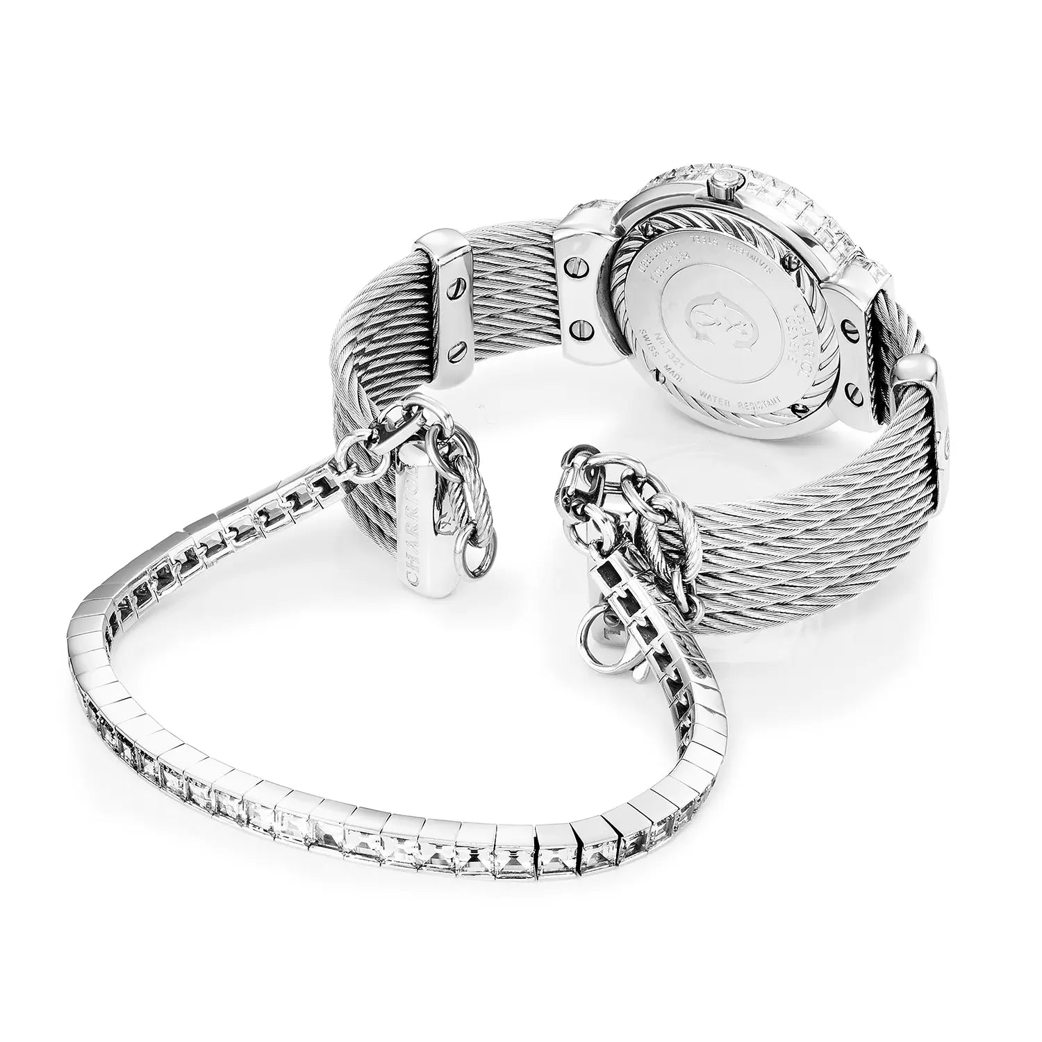 ST TROPEZ أيكون، 30 مم، عيار كوارتز عيار 30 مم، عيار كوارتز عيار 30 مم، حبة لؤلؤة مع 11 حبة من الألماس مع سوار من الألماس مع حبة من الألماس - Charriol جنيف - ساعة