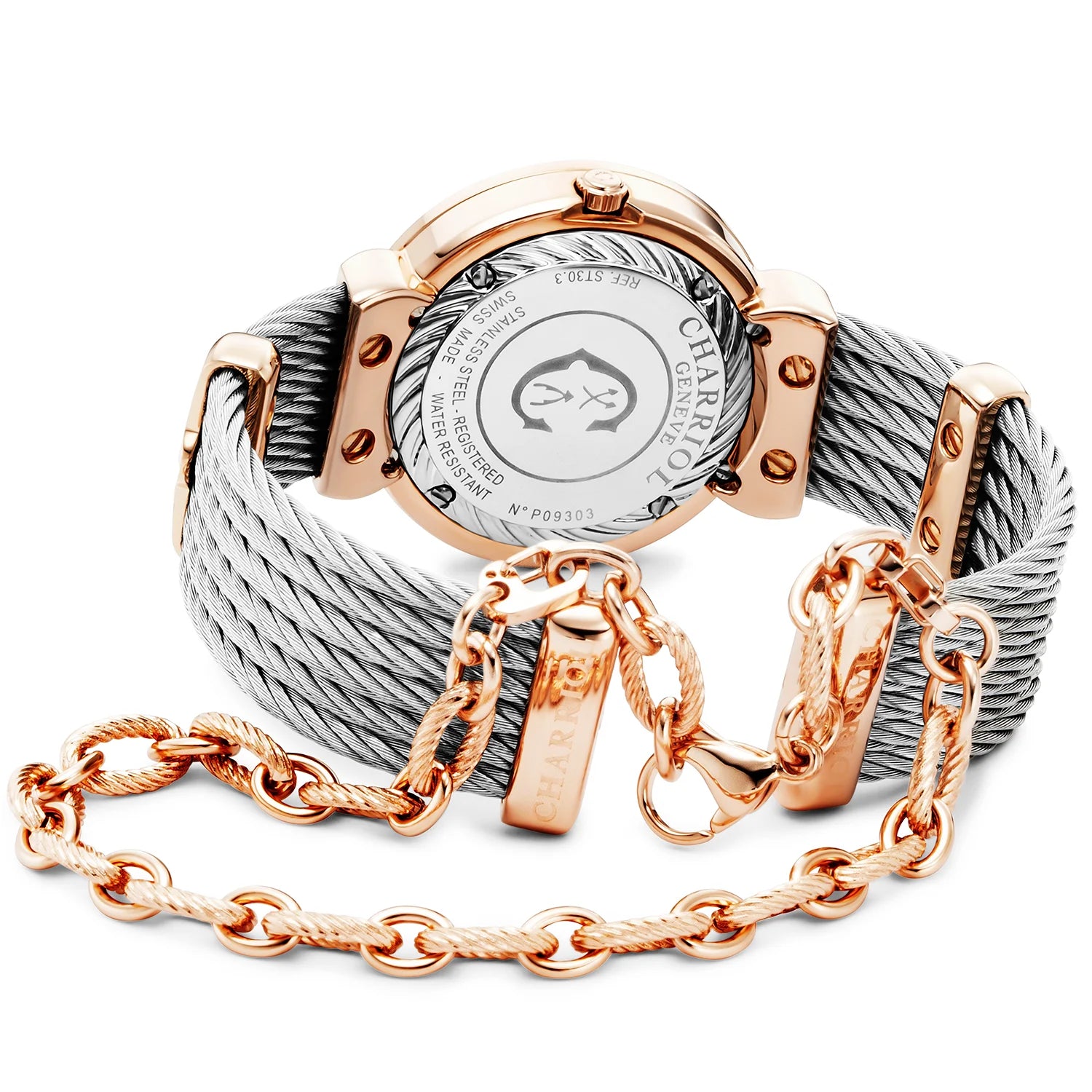 ST TROPEZ أيكون، 30 مم، عيار كوارتز عيار 30 مم، عيار كوارتز مع 11 حجر لؤلؤ، "CHARRIOL CHARRIOL " سوار من الفولاذ - Charriol جنيف - ساعة