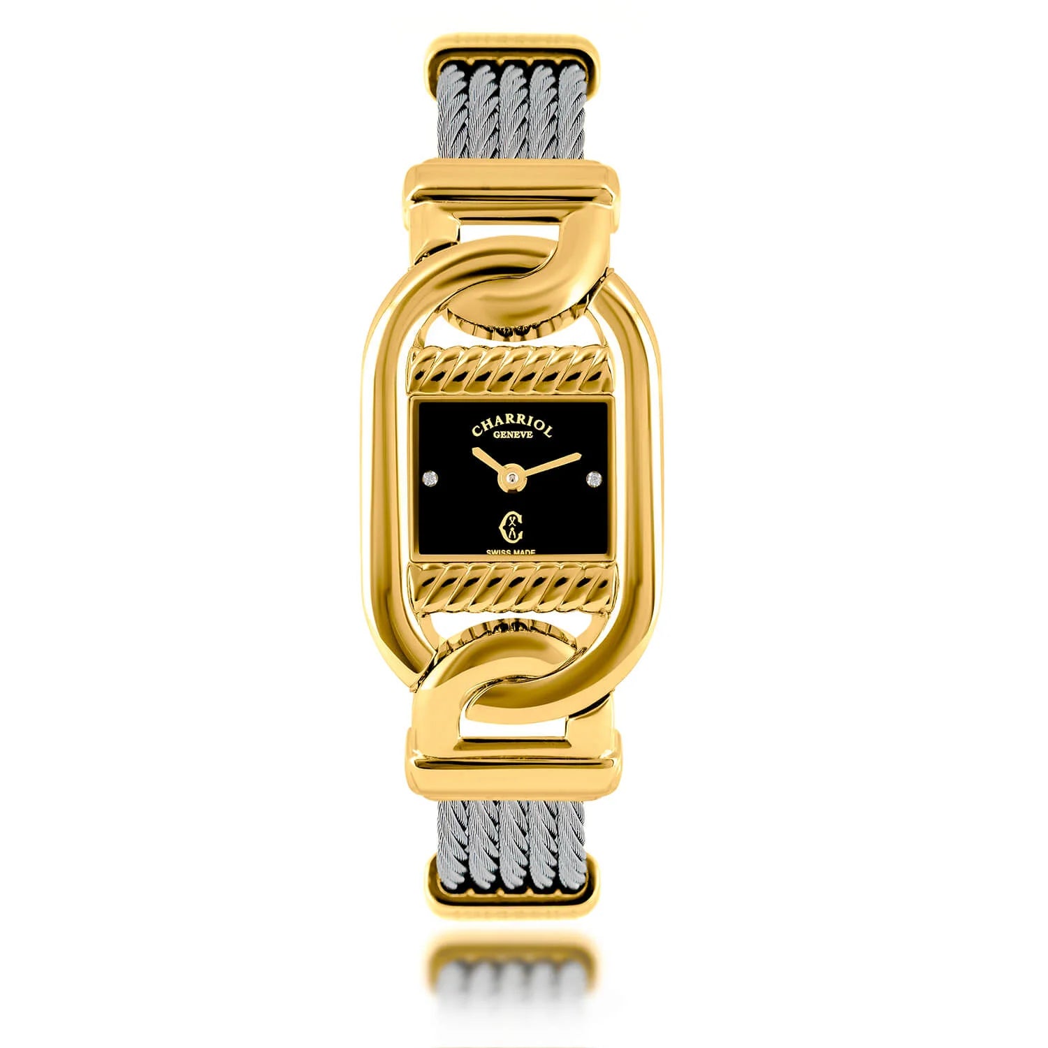 MARINER, 20MM, QUARTZ CALIBRE, STEEL YELLOW GOLD PVD CASE, BLACK MOTHER-OF-PEARL WITH 2 DIAMONDS DIAL, STEEL CABLE BRACELET