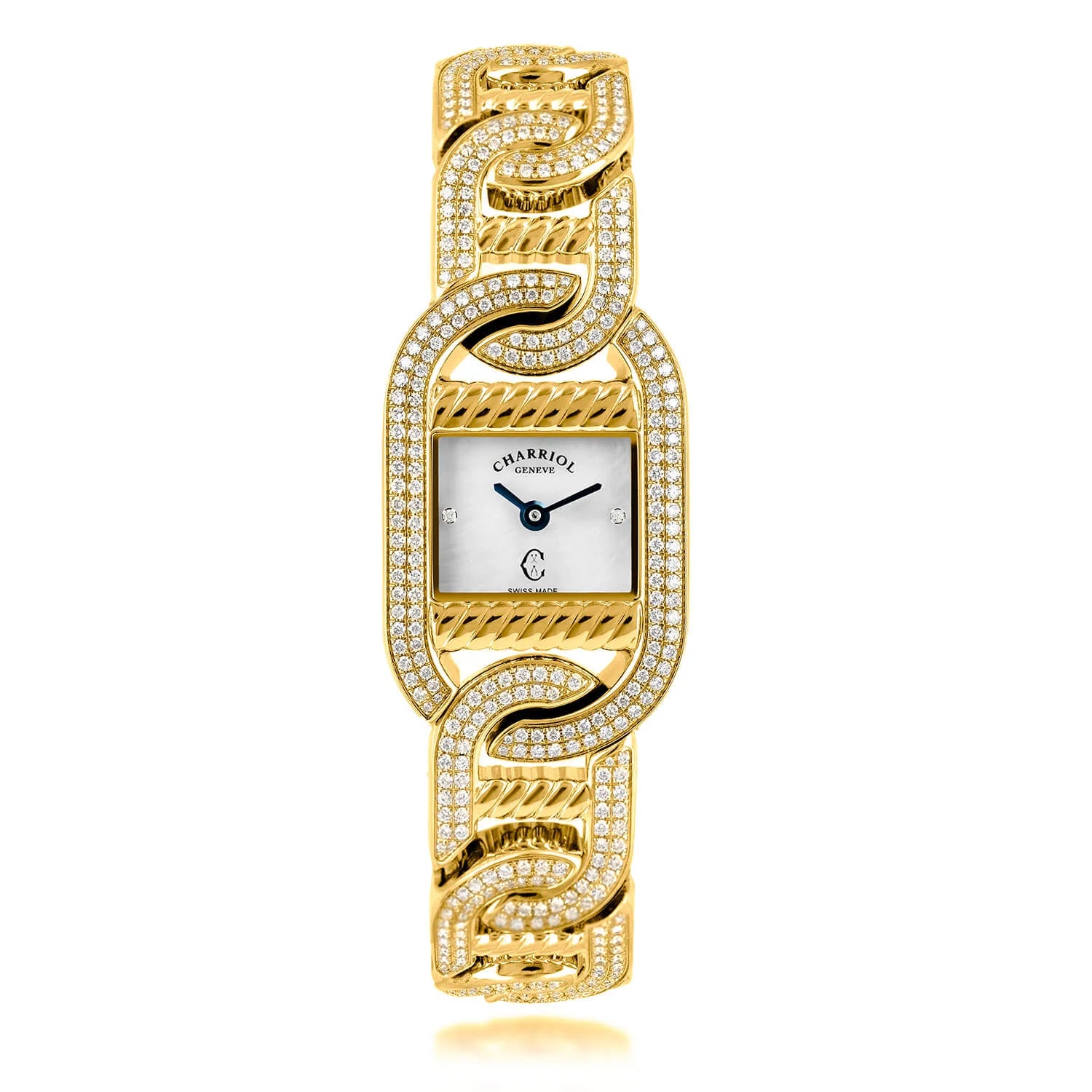 MARINER, 20MM, QUARTZ CALIBRE, YELLOW GOLD PLATED CASE WITH 128 DIAMONDS, 6 YELLOW GOLD PLATED LINKS WITH 336 DIAMONDS, WHITE MOTHER-OF-PEARL WITH 2 DIAMONDS